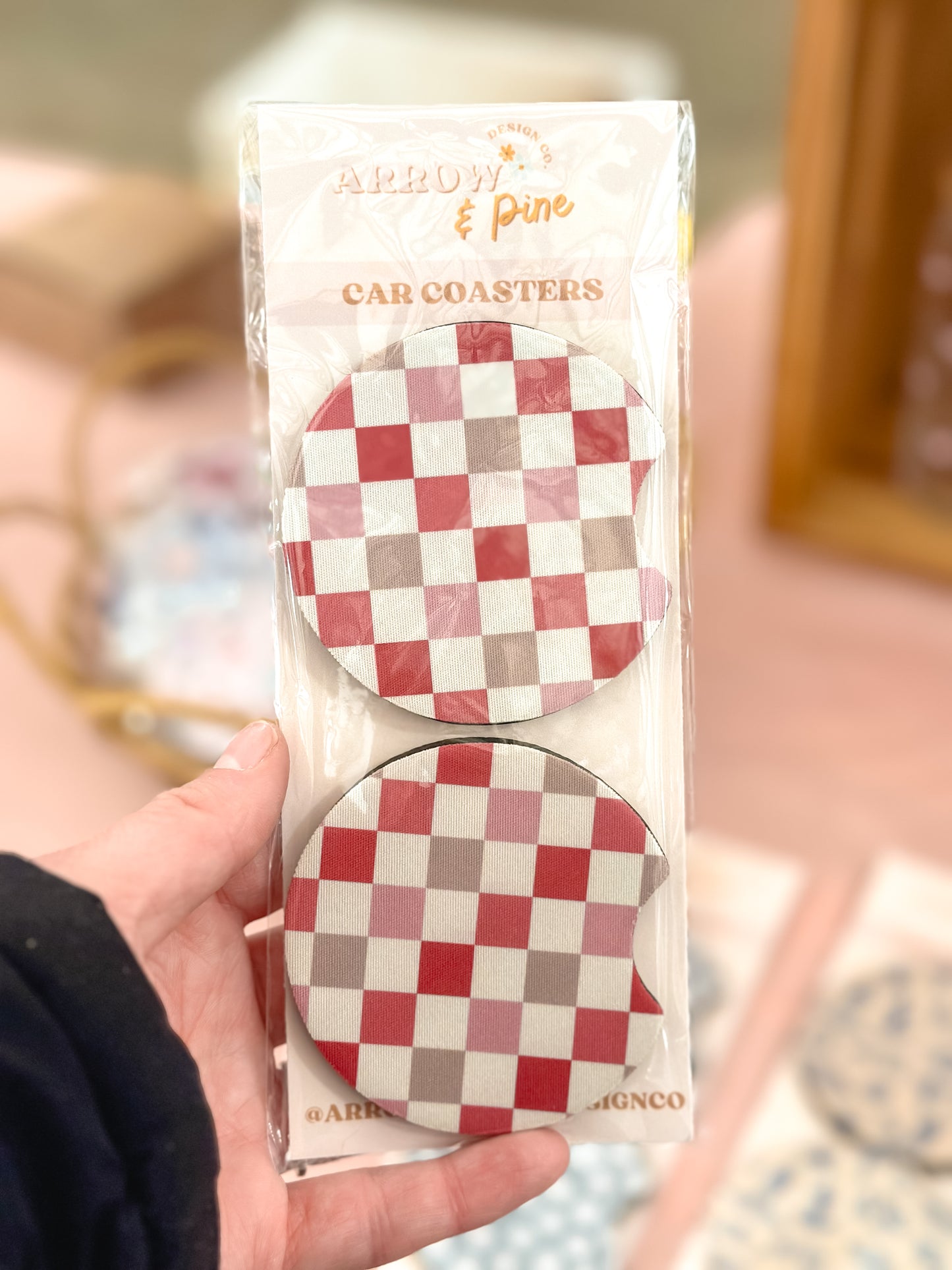 Pink Checkered Car Coaster