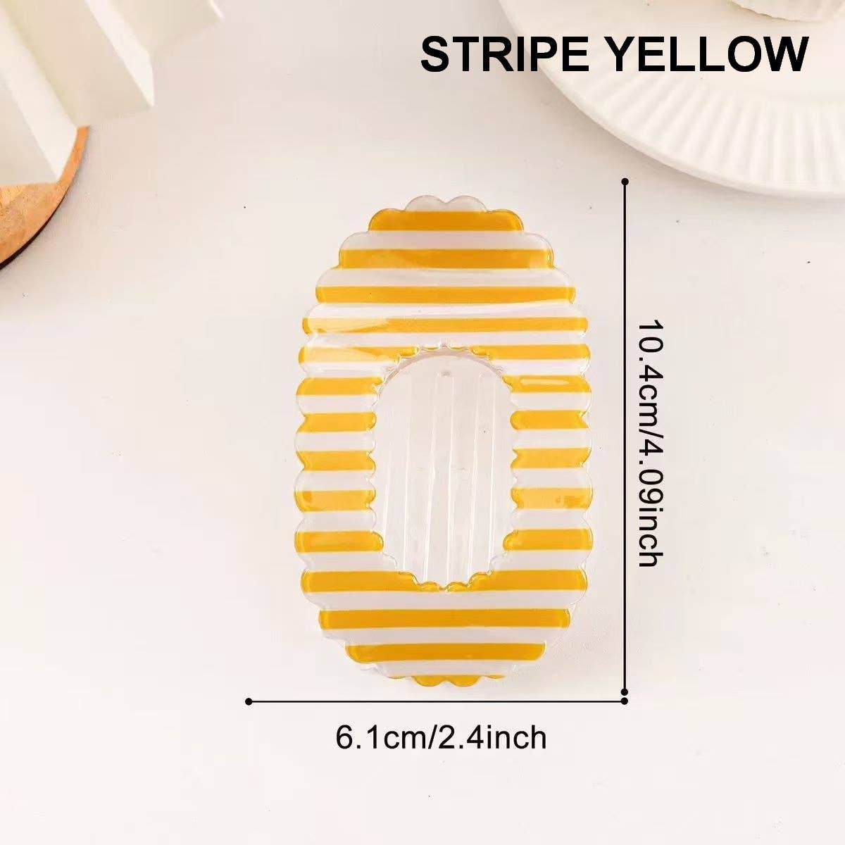 Scalloped Edge Floral and Stripe Flat Hair Claw Clip|40H1201: FLORAL C