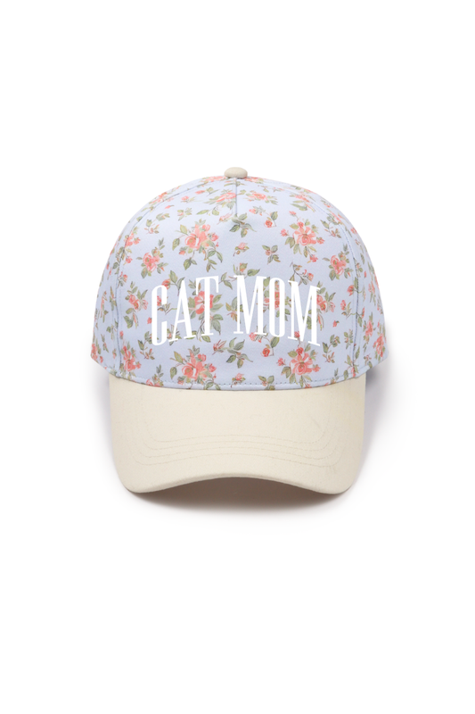 Cat Mom Embroidered Floral Hat
