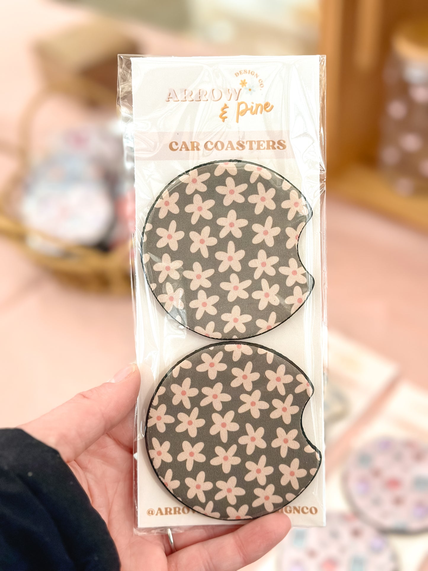 Green Daisy Car Coaster