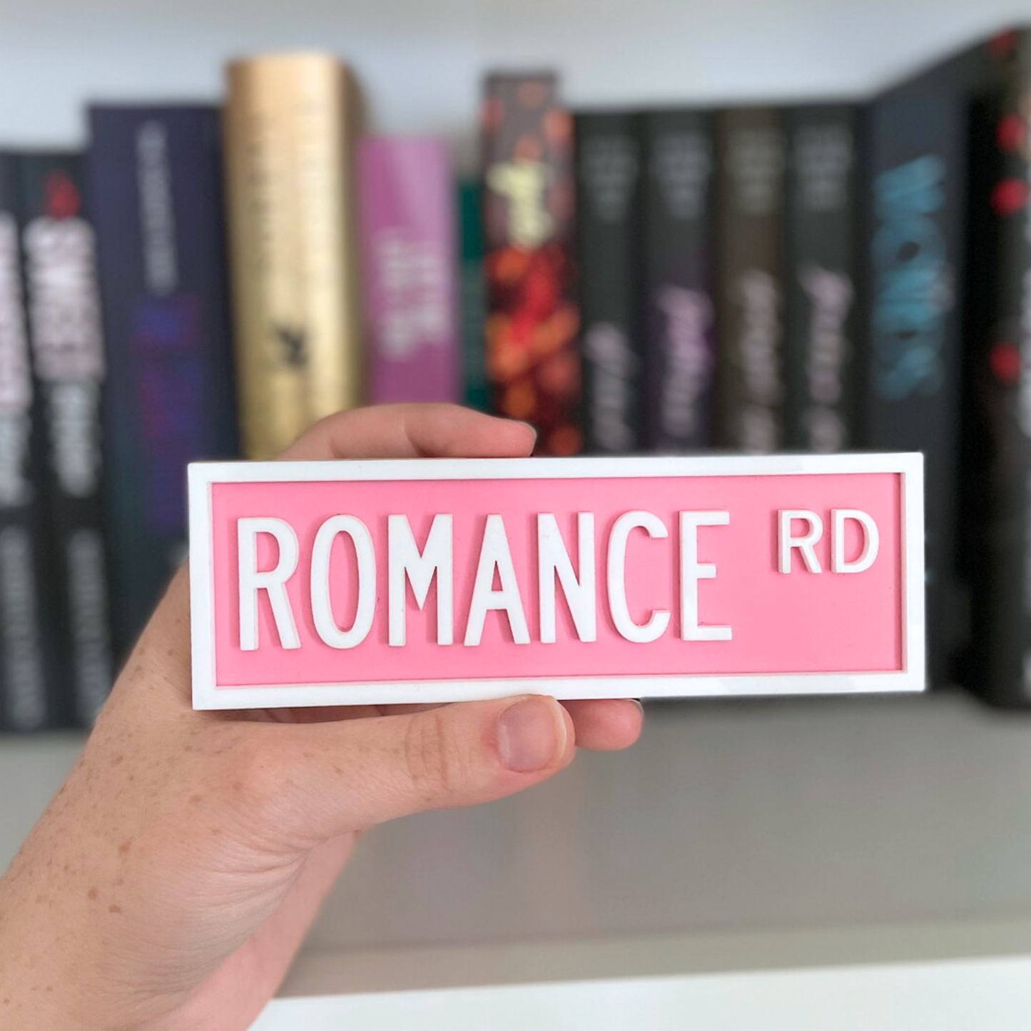 "ROMANCE RD " Bookshelf Sign Bookish Library sign