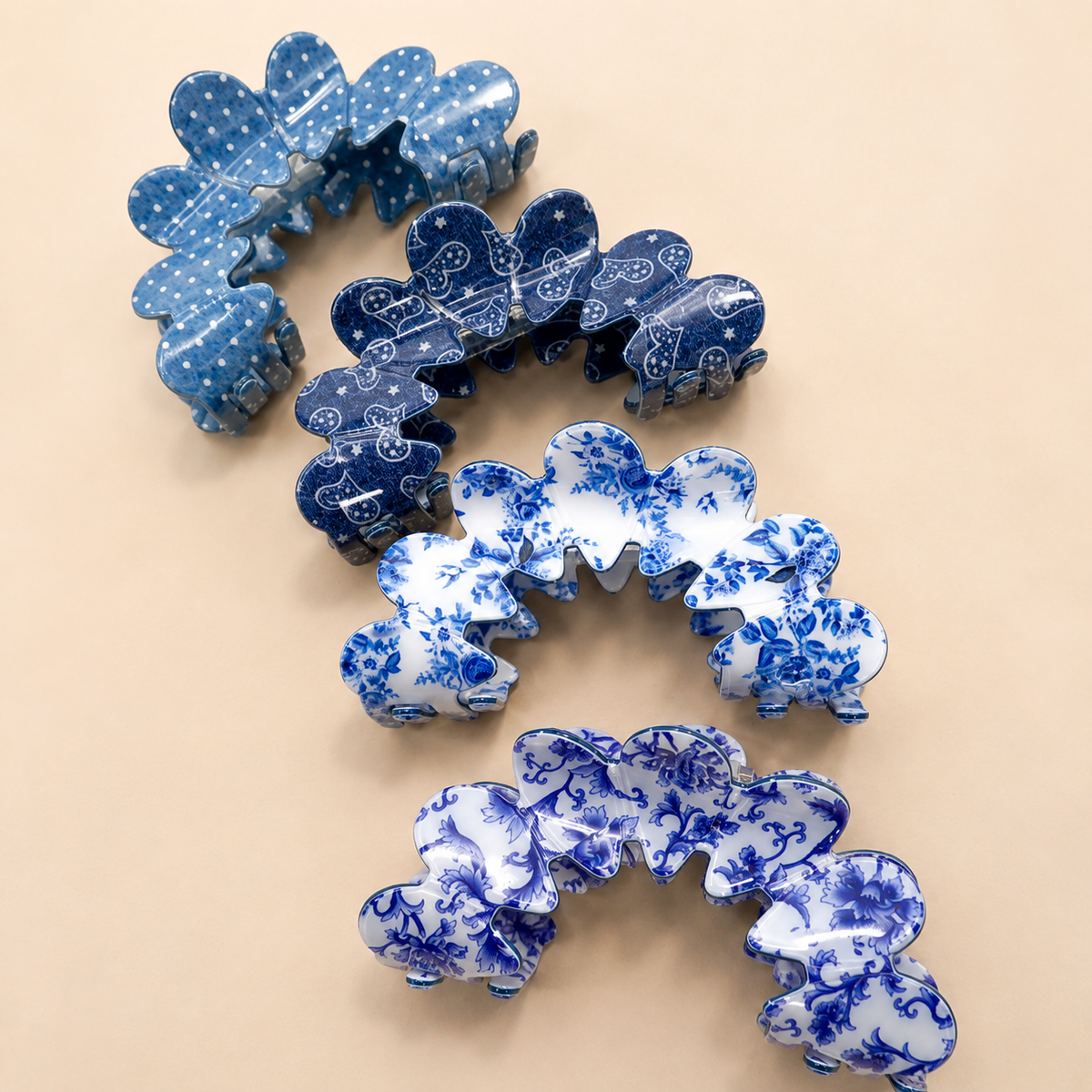 VINTAGE PORCELAIN STYLE HALF MOON HAIR CLAW CLIPS | 40H900: A