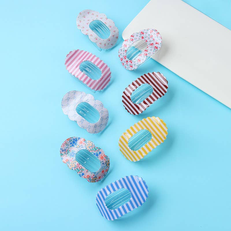 Scalloped Edge Floral and Stripe Flat Hair Claw Clip|40H1201: FLORAL A