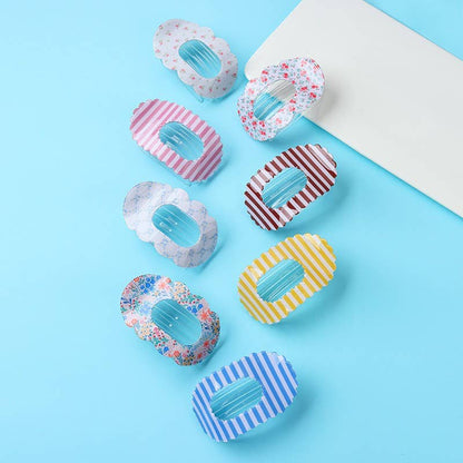 Scalloped Edge Floral and Stripe Flat Hair Claw Clip|40H1201: FLORAL C