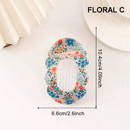 Scalloped Edge Floral and Stripe Flat Hair Claw Clip|40H1201: FLORAL C