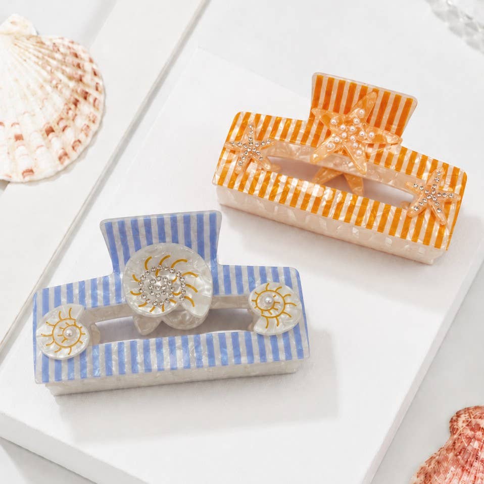 Coastal Striped Starfish Hair Claw Clips - ORANGE