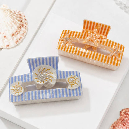 Coastal Striped Starfish Hair Claw Clips - ORANGE