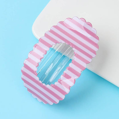 Scalloped Edge Floral and Stripe Flat Hair Claw Clip|40H1201: FLORAL C