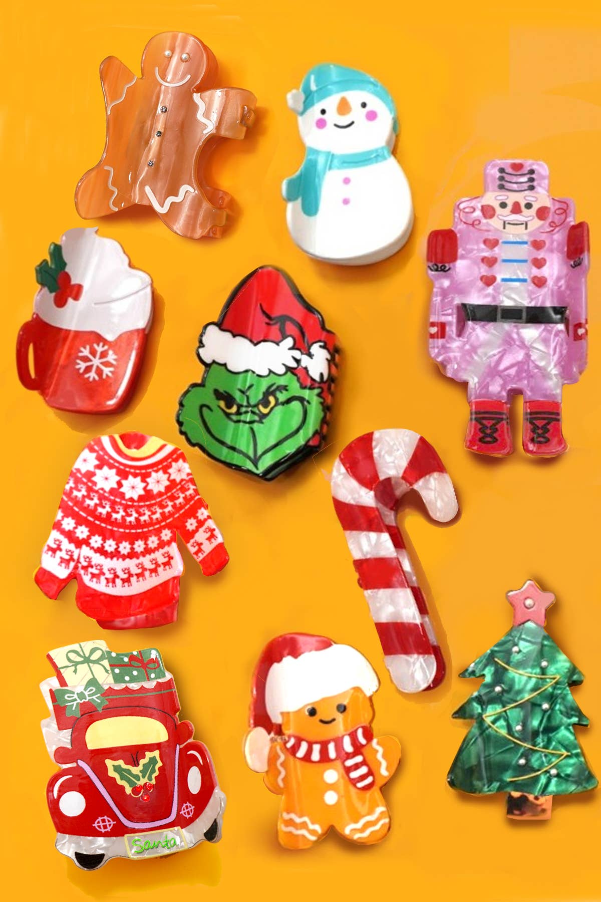 CHRISTMAS TREE SANTA SNOWMAN HAIR CLAW CLIPS | 40H939: CHRISTMAS TREE