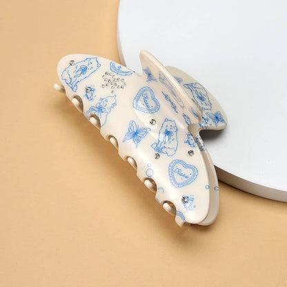 BLUE TOILE PRINT HAIR CLAW CLIPS | 40H1159: OFF WHITE