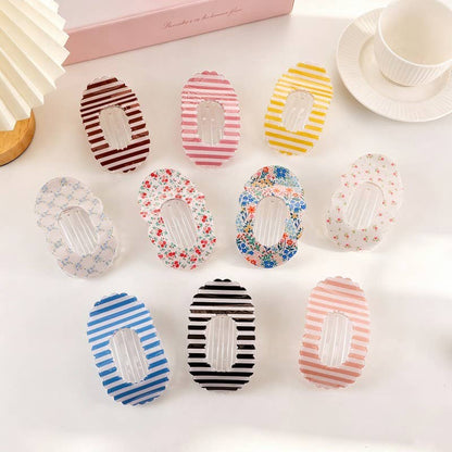 Scalloped Edge Floral and Stripe Flat Hair Claw Clip|40H1201: FLORAL A