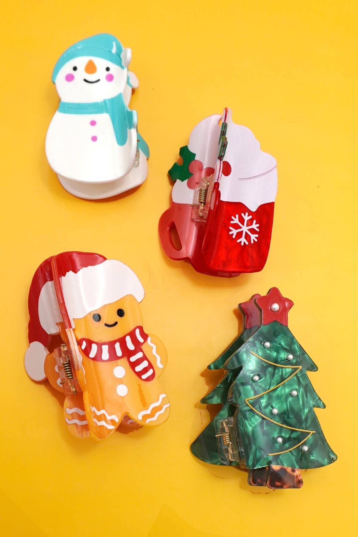 CHRISTMAS TREE SANTA SNOWMAN HAIR CLAW CLIPS | 40H939: CHRISTMAS TREE