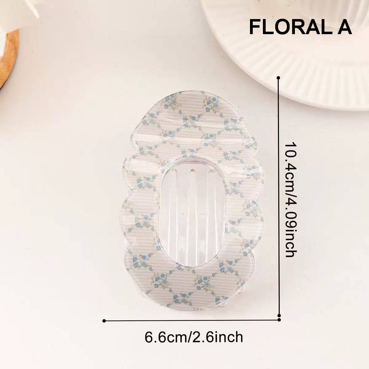 Scalloped Edge Floral and Stripe Flat Hair Claw Clip|40H1201: FLORAL A