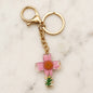 Pressed Flower & Gold Foil Resin Cross Keychains | 40KC201: PINK