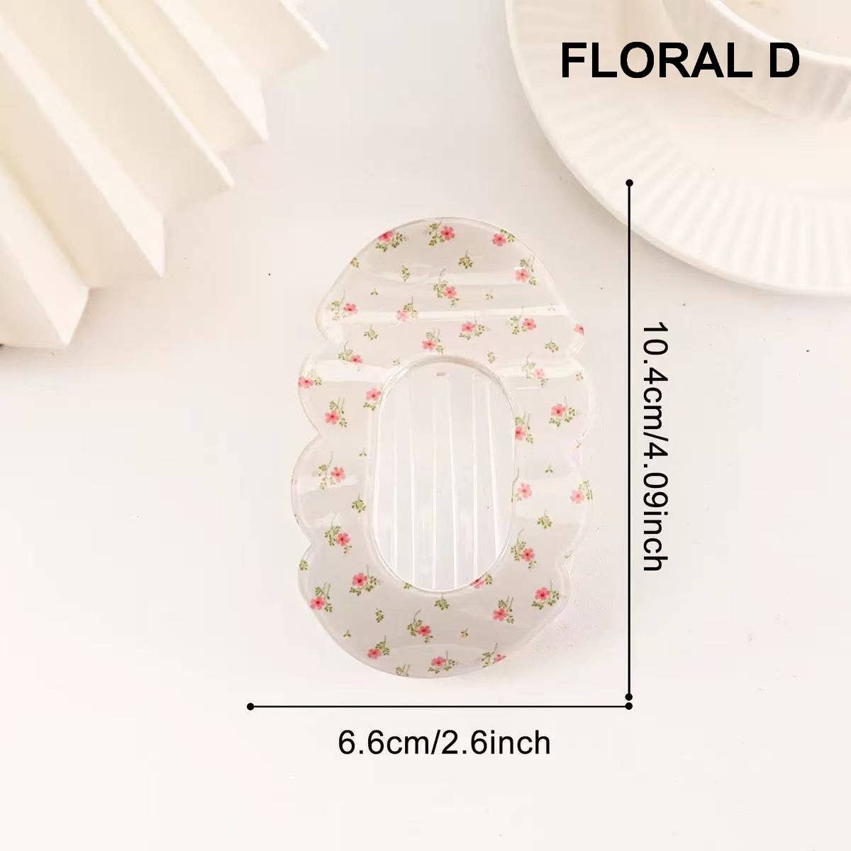 Scalloped Edge Floral and Stripe Flat Hair Claw Clip|40H1201: FLORAL C