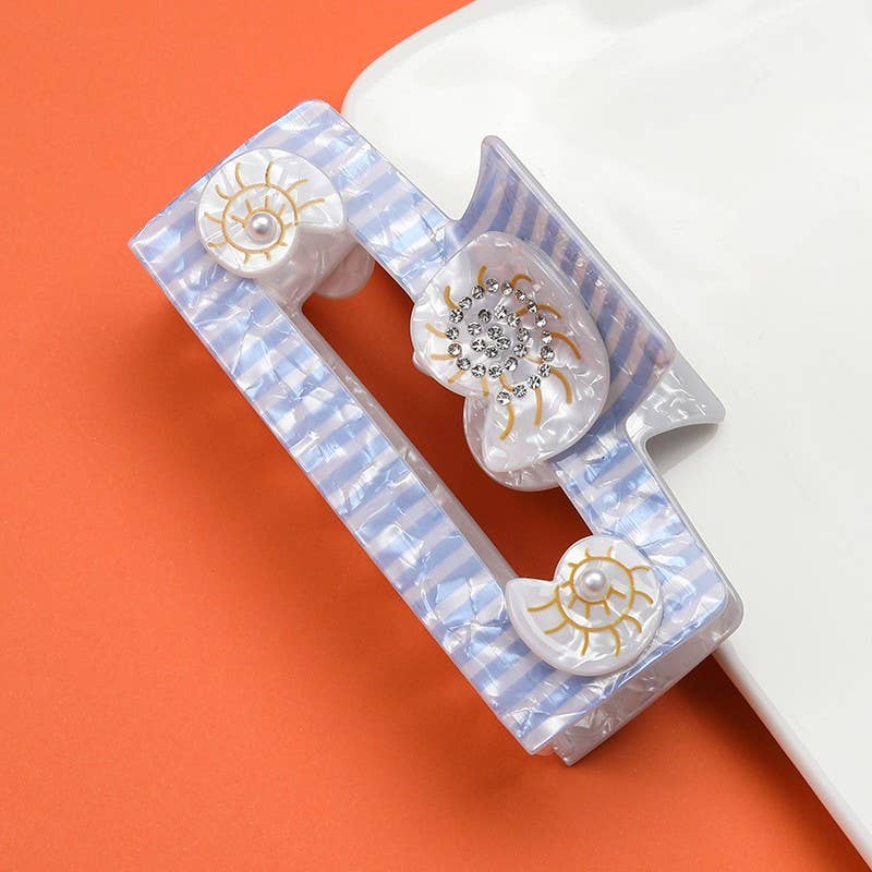 Coastal Striped Seashell Hair Claw Clips - BLUE