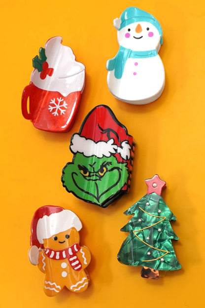 CHRISTMAS TREE SANTA SNOWMAN HAIR CLAW CLIPS | 40H939: CHRISTMAS TREE