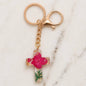 Pressed Flower & Gold Foil Resin Cross Keychains | 40KC201: HOT PINK