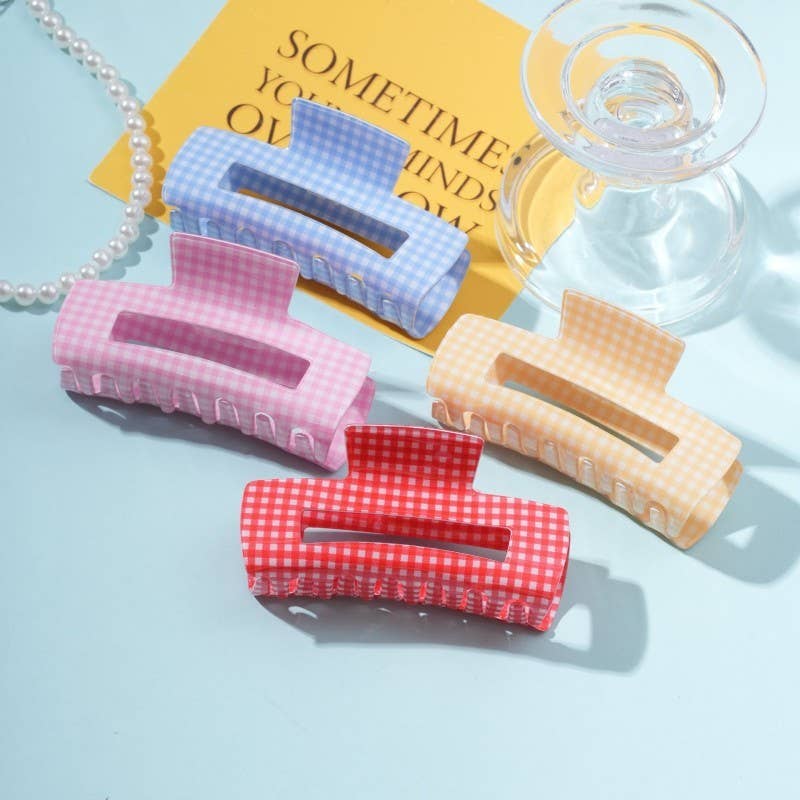 Large Pastel Gingham Hair Claw Clip | 40H1107: Pink