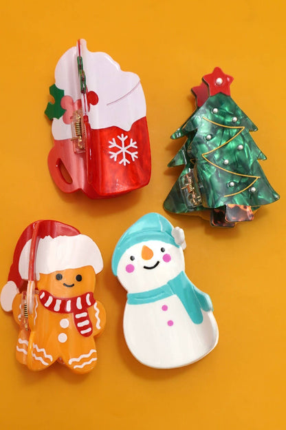 CHRISTMAS TREE SANTA SNOWMAN HAIR CLAW CLIPS | 40H939: CHRISTMAS TREE