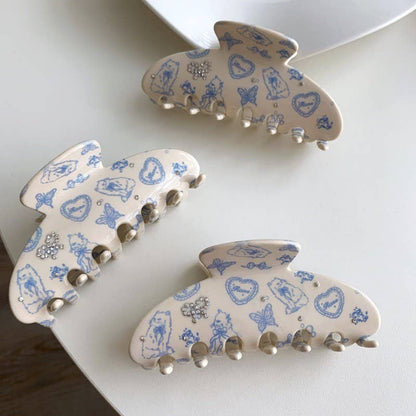 BLUE TOILE PRINT HAIR CLAW CLIPS | 40H1159: OFF WHITE