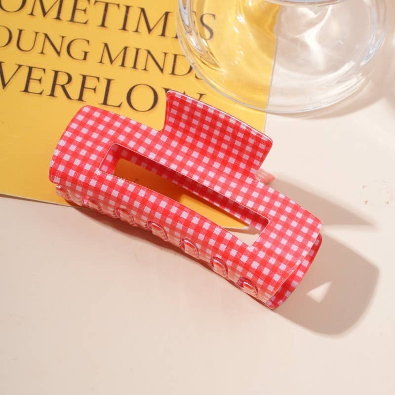 Large Pastel Gingham Hair Claw Clip | 40H1107: Pink