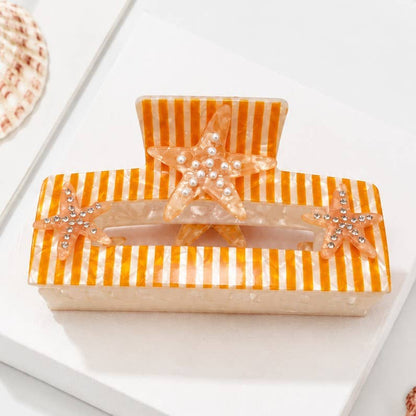 Coastal Striped Starfish Hair Claw Clips - ORANGE
