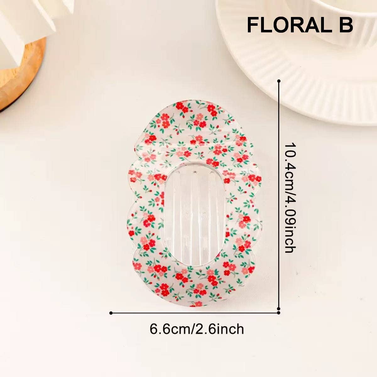 Scalloped Edge Floral and Stripe Flat Hair Claw Clip|40H1201: FLORAL C