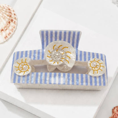 Coastal Striped Seashell Hair Claw Clips - BLUE