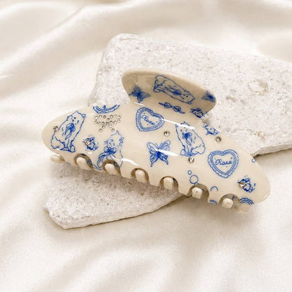 BLUE TOILE PRINT HAIR CLAW CLIPS | 40H1159: OFF WHITE