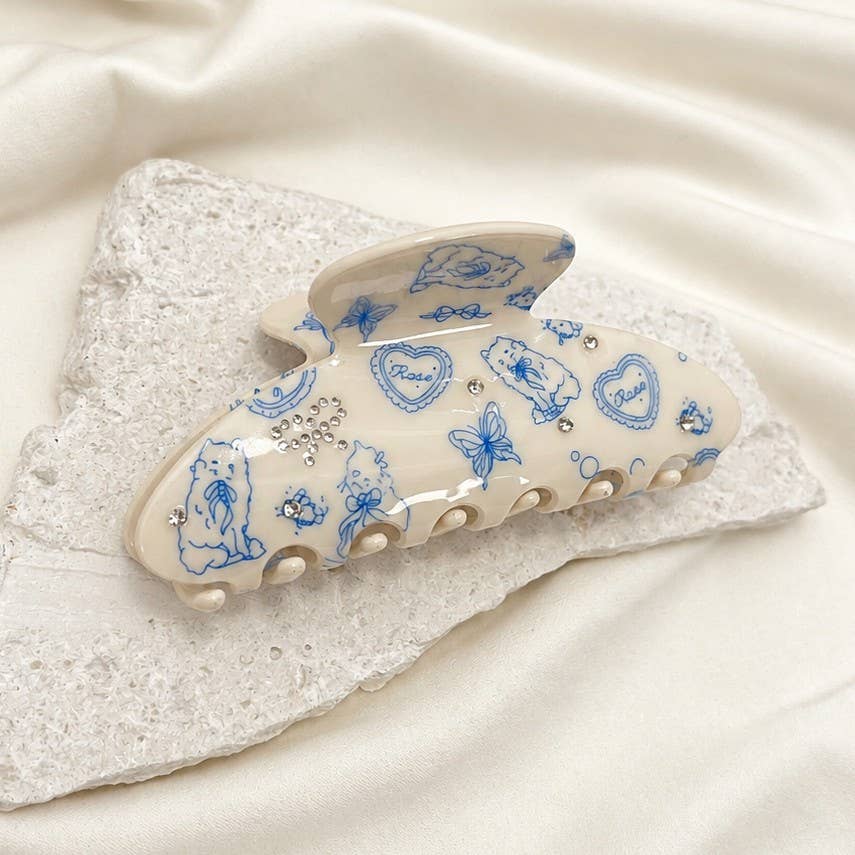 BLUE TOILE PRINT HAIR CLAW CLIPS | 40H1159: OFF WHITE
